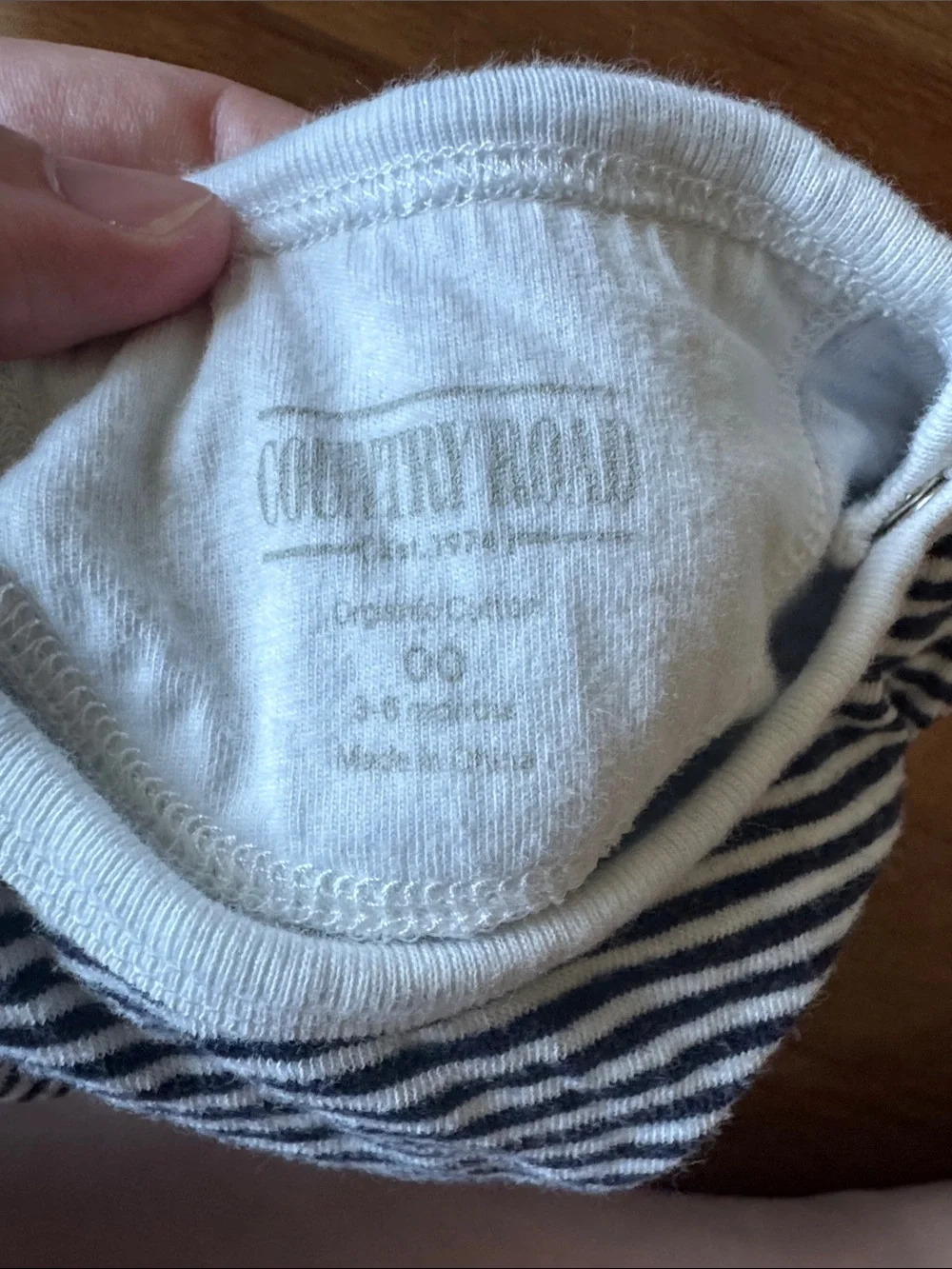 Country Road organic cotton Navy and White Striped Long-Sleeve Baby Bodysuit